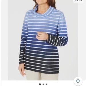 Karen Scott women’s striped long sleeve blue cowl neck top size medium